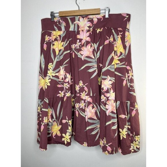 Torrid Womens Purple Mauve Tropical Floral Print Tiered Midi Skirt Size 2X - Picture 1 of 12
